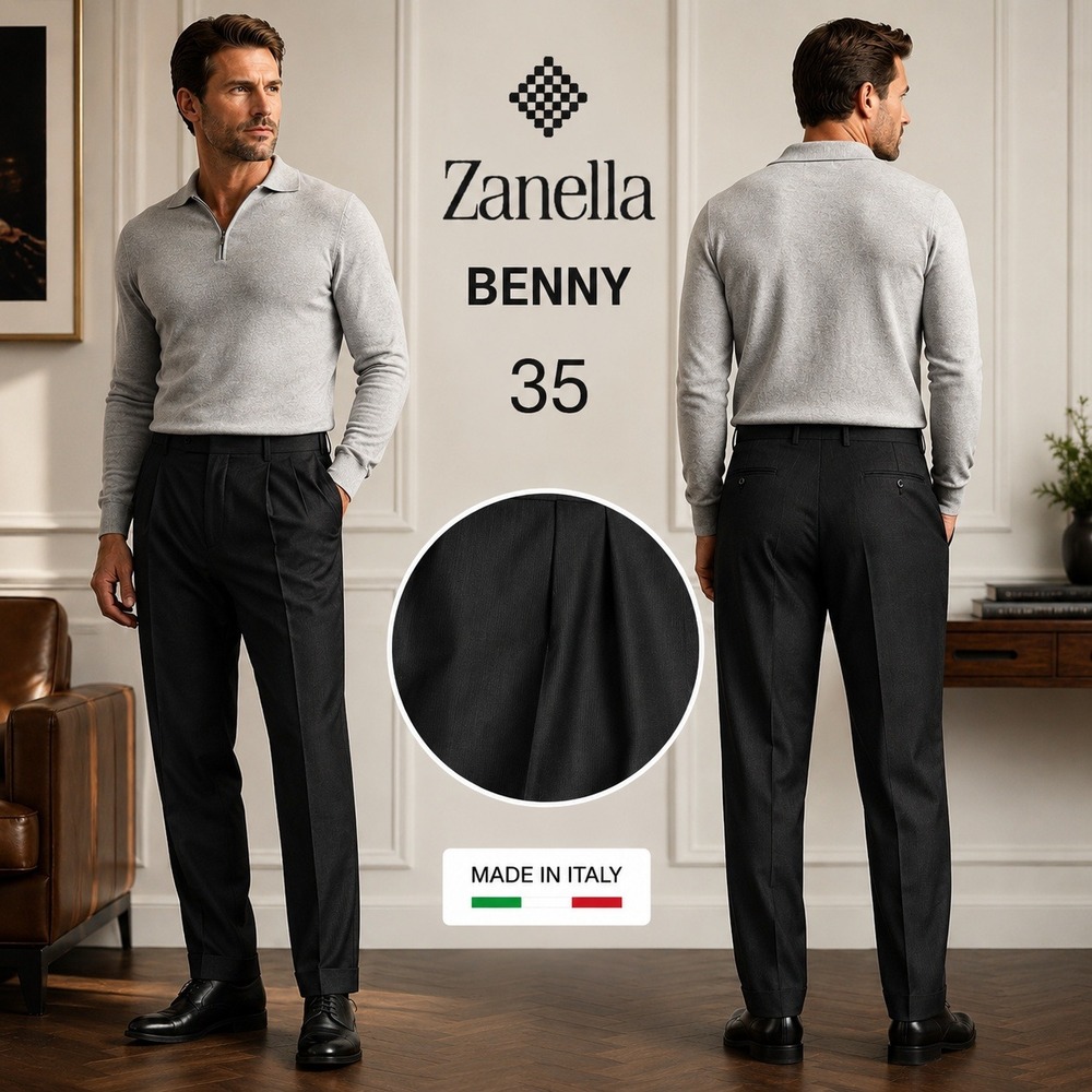 Zanella Benny Mens 35 Wool Dress Pants Gray Black Pleated Made Italy Nordstrom